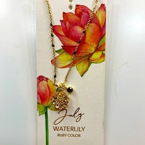 July Waterlily Gold Ruby Necklace